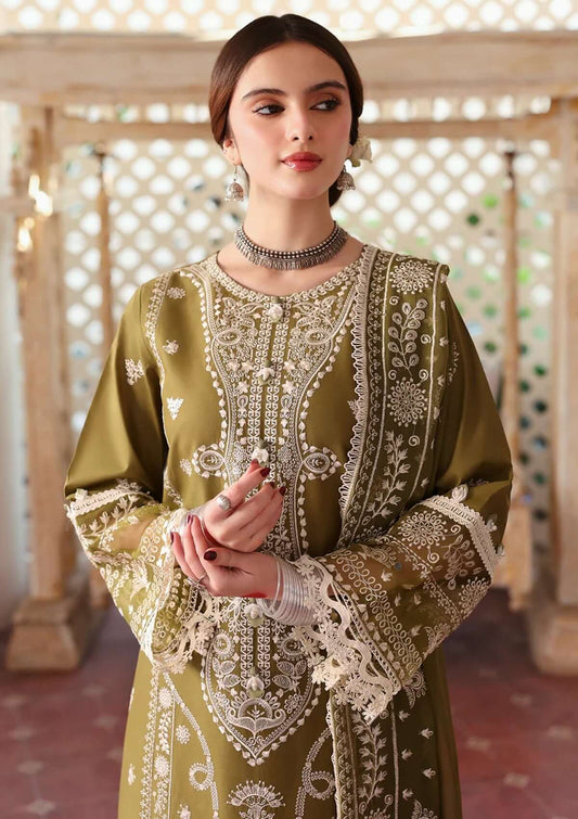 MR-590 3 Piece Unstitched Heavy Embroidered Lawn Suit with Heavy Embroidered Chiffon Dupatta