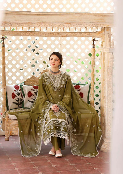 MR-590 3 Piece Unstitched Heavy Embroidered Lawn Suit with Heavy Embroidered Chiffon Dupatta