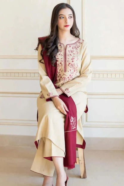 3 Piece Unstitched Embroidered Dhanak Suit | Vol 2