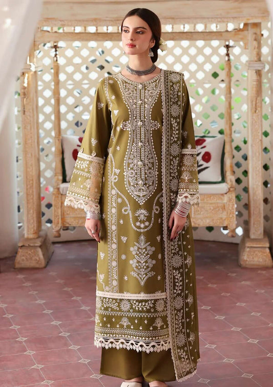 MR-590 3 Piece Unstitched Heavy Embroidered Lawn Suit with Heavy Embroidered Chiffon Dupatta