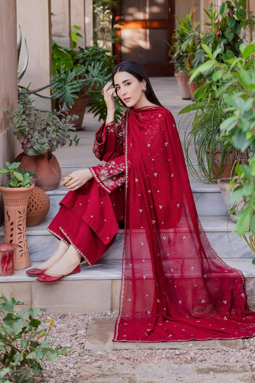 3 Piece Unstitched Heavy Embroidered Lawn Suit with Heavy Embroidered Chiffon Dupatta