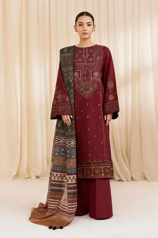 3 Piece Unstitched Heavy Embroidered Lawn Suit with Fine Printed Lawn Dupatta