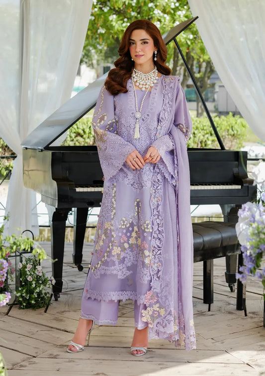 EL-2715 3 Piece Unstitched Heavy Embroidered Chickan Kari Lawn Suit with Four-sided Embroidered Cotton Net Dupatta