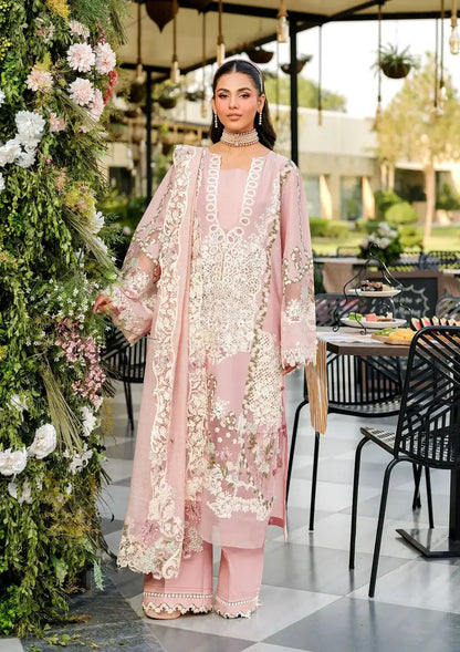 EL-2710 3 Piece Unstitched Heavy Embroidered Chickan Kari Lawn Suit with Four-sided Embroidered Cotton Net Dupatta