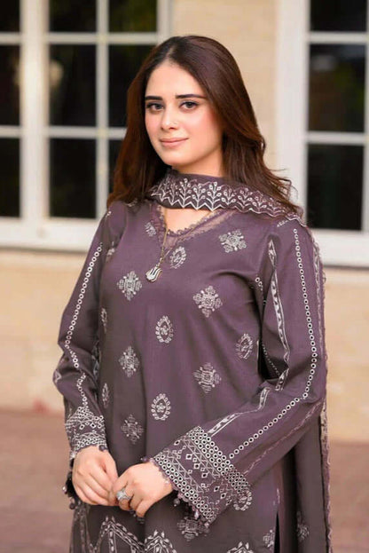 NS-915 3 Piece Unstitched Heavy Embroidered Lawn Suit with Heavy Embroidered Chiffon Dupatta