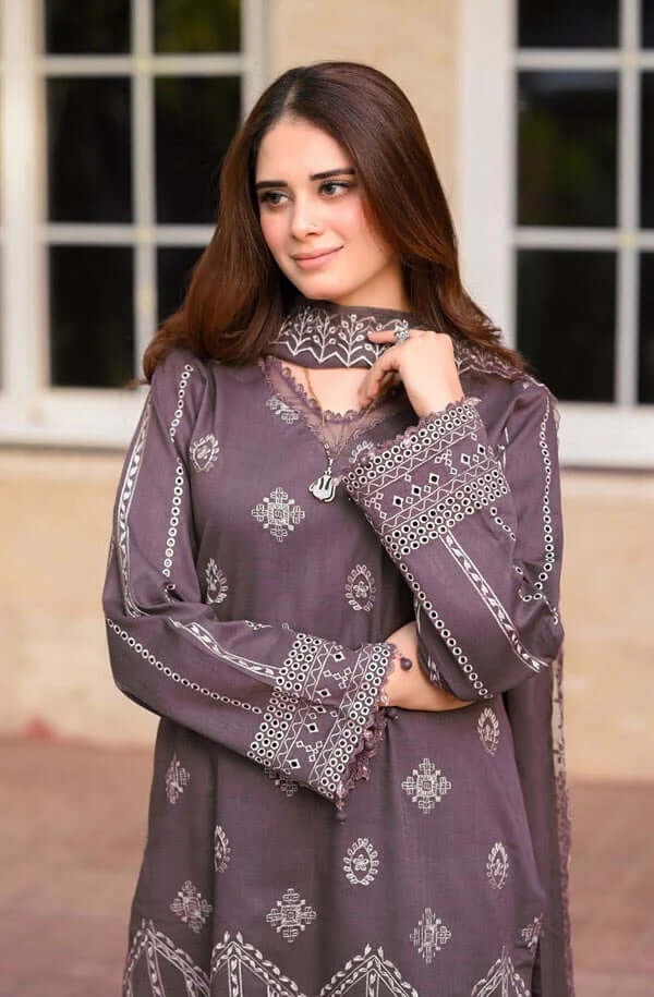 NS-915 3 Piece Unstitched Heavy Embroidered Lawn Suit with Heavy Embroidered Chiffon Dupatta