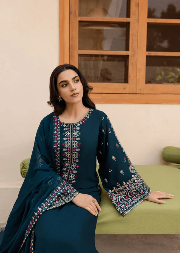 LM-585 3 Piece Unstitched Heavy Embroidered Lawn Suit with Four-sided Embroidered Chiffon Dupatta