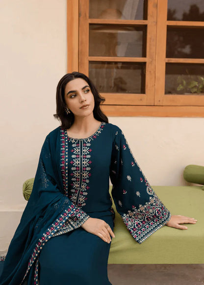 LM-585 3 Piece Unstitched Heavy Embroidered Lawn Suit with Four-sided Embroidered Chiffon Dupatta