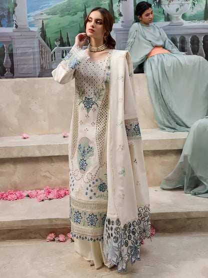 MR-2730 3 Piece Unstitched Heavy Embroidered Chickan Kari Lawn Suit with Four-sided Embroidered Lawn Dupatta