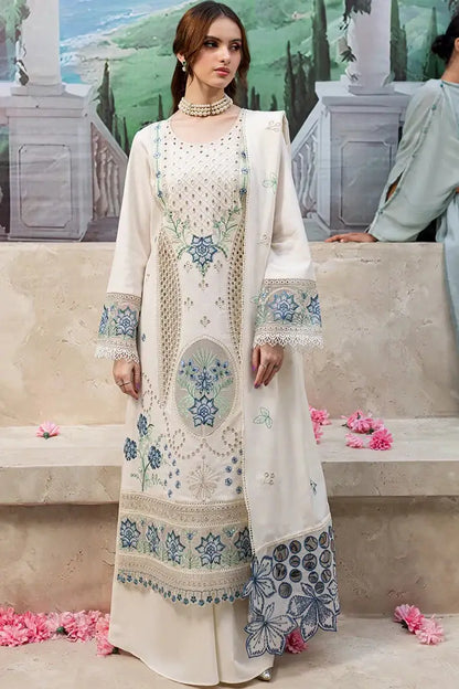 MR-2730 3 Piece Unstitched Heavy Embroidered Chickan Kari Lawn Suit with Four-sided Embroidered Lawn Dupatta