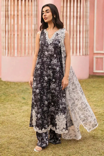 3 Piece Unstitched Embroidered Lawn Suit with Fine Printed Crinkle Chiffon Dupatta