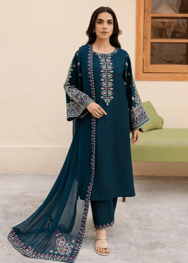 LM-585 3 Piece Unstitched Heavy Embroidered Lawn Suit with Four-sided Embroidered Chiffon Dupatta
