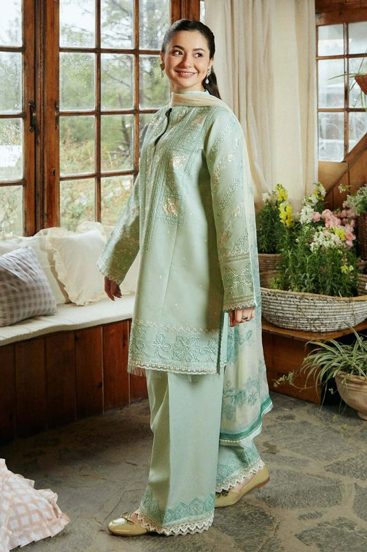 ZS 49-3 Piece Unstitched Heavy Embroidered Pure Lawn Suit with Fine Printed Silk Dupatta
