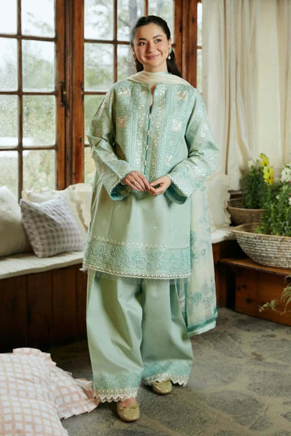 ZS 49-3 Piece Unstitched Heavy Embroidered Pure Lawn Suit with Fine Printed Silk Dupatta