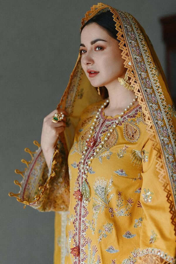 SP 2510-3 Piece Unstitched Heavy Embroidered Pure Lawn Suit with Heavy Embroidered Organza Dupatta