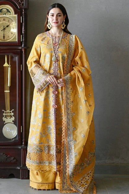 SP 2510-3 Piece Unstitched Heavy Embroidered Pure Lawn Suit with Heavy Embroidered Organza Dupatta