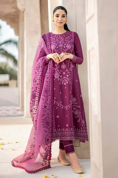 CS 84-3 Piece Unstitched Heavy Embroidered Pure Lawn Suit with Heavy Embroidered Organza Dupatta