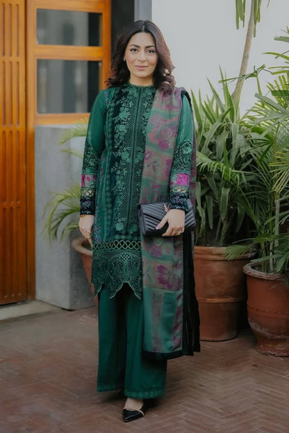 3 Piece Unstitched Heavy Embroidered Pure Lawn Suit with Printed Lawn Dupatta