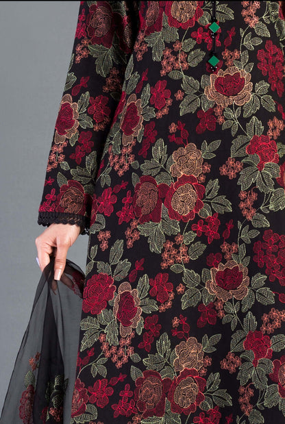 BR 345-3 Piece Unstitched Heavy Embroidered Pure Lawn Suit With Heavy Embroidered Bamber Chiffon Dupatta