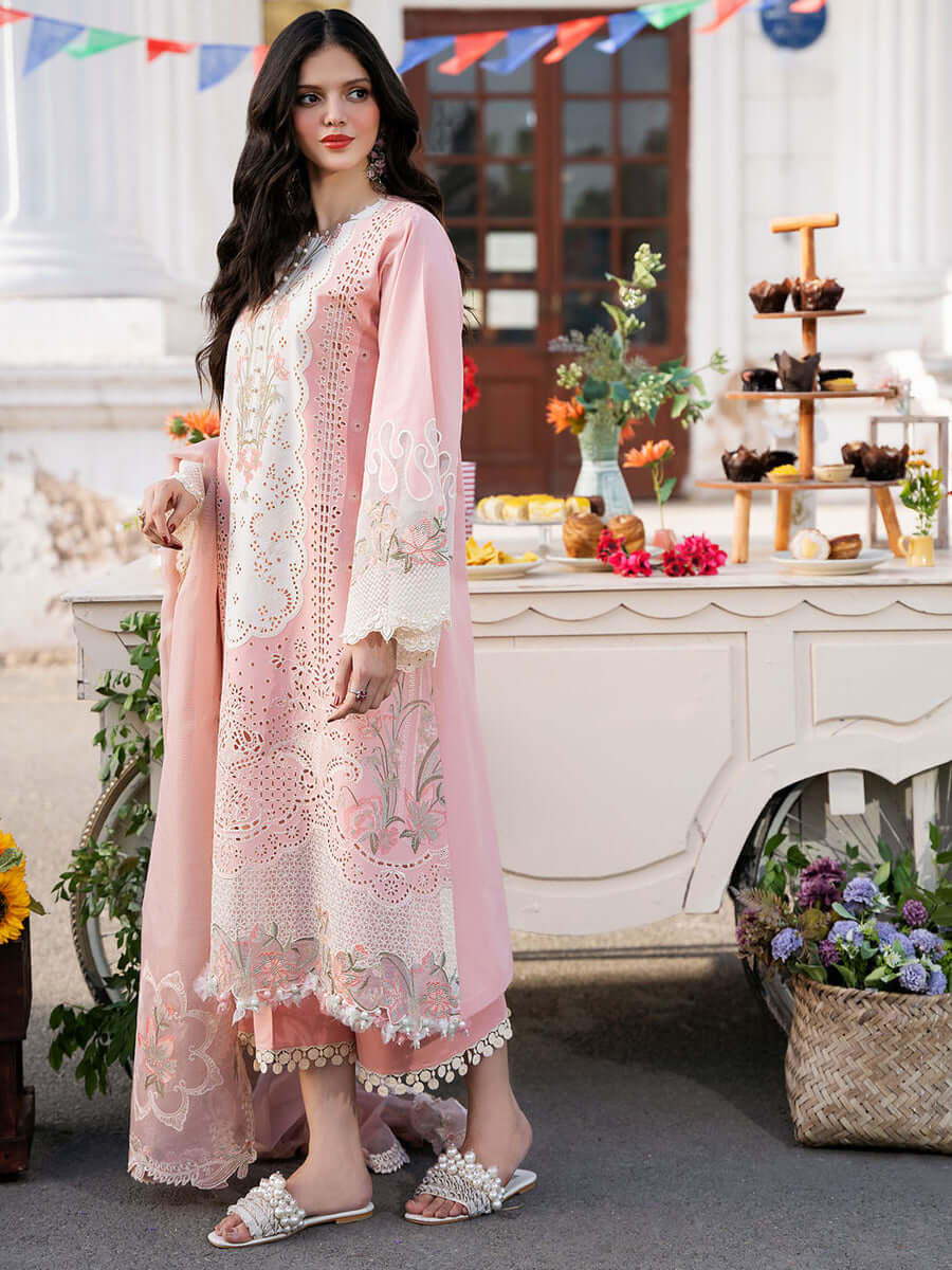 BL 2585-3 Piece Unstitched Heavy Embroidered Chickan Kari Pure Lawn Suit with Heavy Embroidered Organza Dupatta