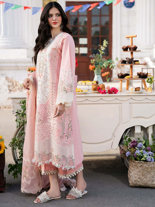 BL 2585-3 Piece Unstitched Heavy Embroidered Chickan Kari Pure Lawn Suit with Heavy Embroidered Organza Dupatta