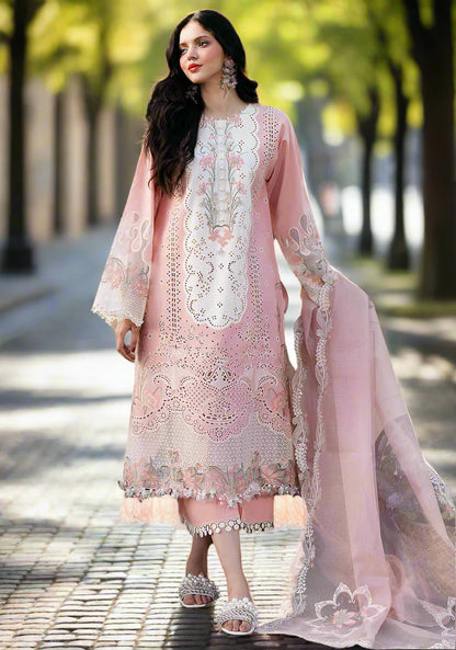 BL 2585-3 Piece Unstitched Heavy Embroidered Chickan Kari Pure Lawn Suit with Heavy Embroidered Organza Dupatta