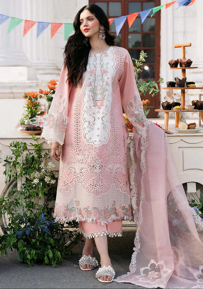 BL 2585-3 Piece Unstitched Heavy Embroidered Chickan Kari Pure Lawn Suit with Heavy Embroidered Organza Dupatta
