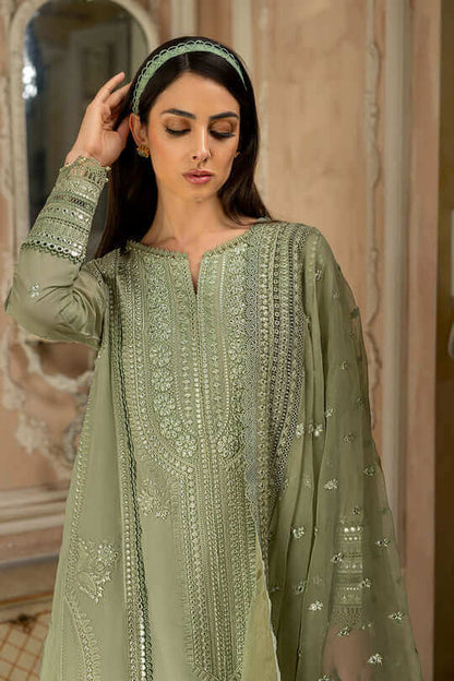 SN 60-3 Piece Unstitched Heavy Embroidered Chickenkari Pure Lawn Suit With Heavy Embroidered Organza Dupatta