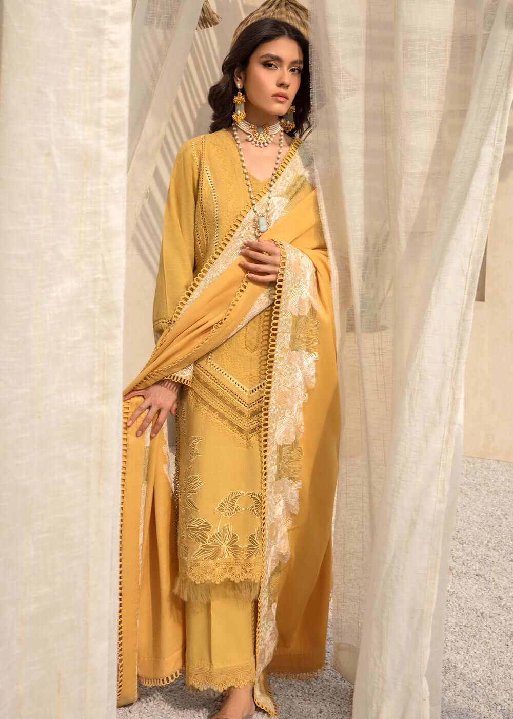 SS 1220-3 Piece Unstitched Heavy Embroidered Pure Lawn Suit With Heavy Embroidered Lawn Dupatta