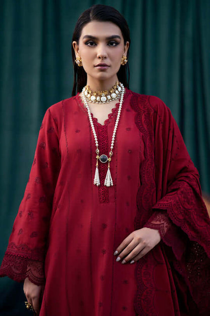 MO 24-3 Piece Unstitched Heavy Embroidered Chickan Kari Pure Lawn Suit with Heavy Embroidered Pure Lawn Dupatta