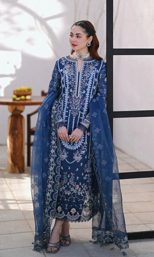 SP 2545-3 Piece Unstitched Heavy Embroidered Pure Lawn Suit with Four Sided Embroidered Organza Dupatta