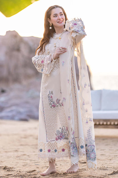 QL 2605-3 Piece Unstitched Heavy Embroidered Chickan Kari Pure Lawn Suit with Four-Sided Embroidered Organza Dupatta
