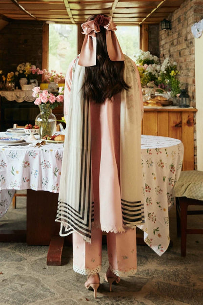 ZS 2620-3 Piece Unstitched Heavy Embroidered Pure Lawn Suit with Printed Silk Dupatta