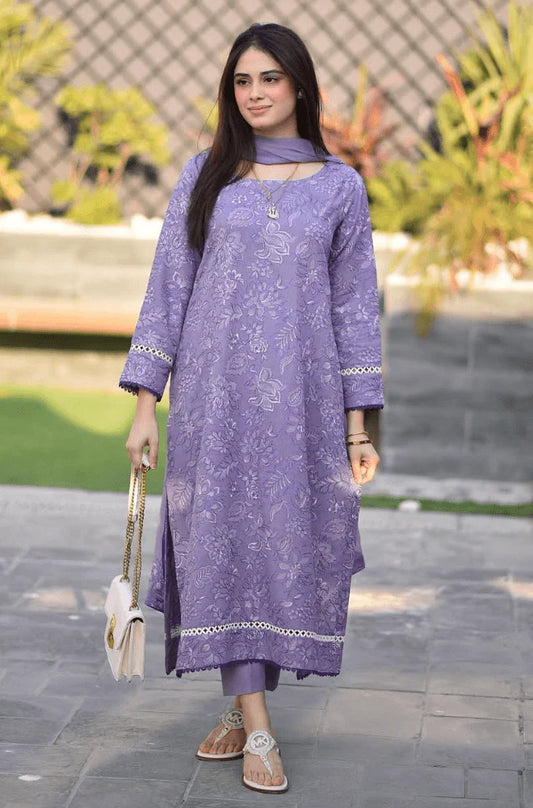 BR 2575-3 Piece Unstitched Heavy Embroidered Pure Lawn Suit with Heavy Embroidered Chiffon Dupatta