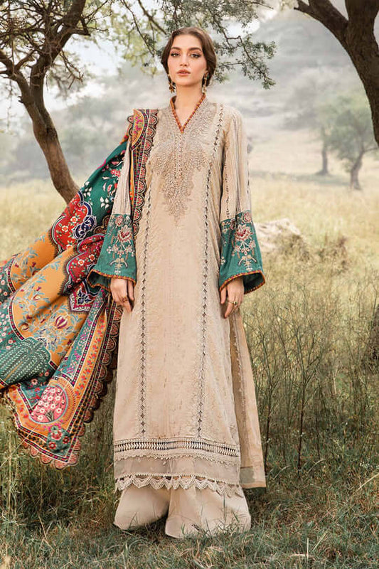 MB 2580-3 Piece Unstitched Heavy Embroidered Pure Lawn Suit with Fine Printed Lawn Dupatta