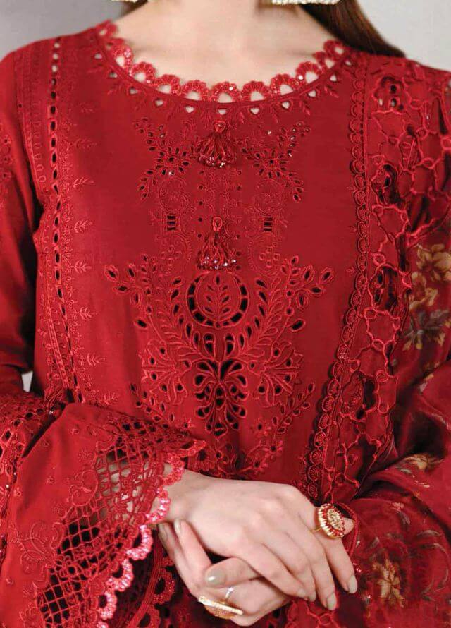 MB 2505-3 Piece Unstitched Heavy Embroidered Chickan Kari Pure Lawn Suit with Four Sided Embroidered Organza Dupatta