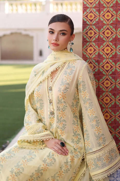 BR 801-3 Piece Unstitched Heavy Embroidered Pure Lawn Suit with Heavy Embroidered Chiffon Dupatta