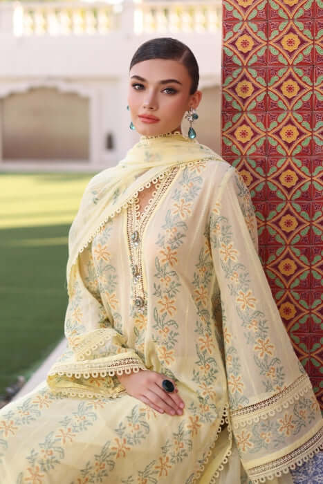 BR 801-3 Piece Unstitched Heavy Embroidered Pure Lawn Suit with Heavy Embroidered Chiffon Dupatta