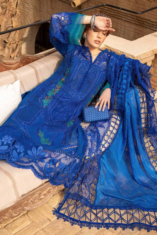 MB 2590-3 Piece Unstitched Heavy Embroidered Chickan Kari Pure Lawn Suit with Four Sided Embroidered Organza Dupatta