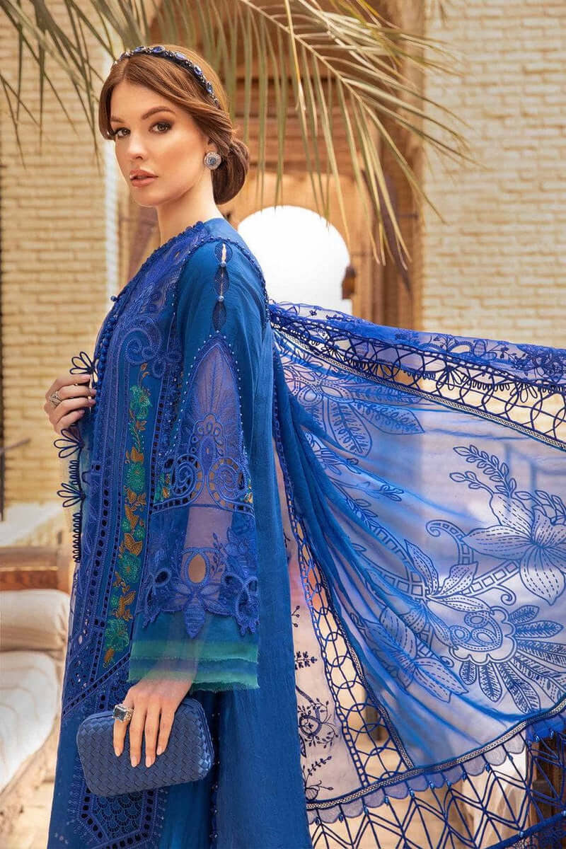 MB 2590-3 Piece Unstitched Heavy Embroidered Chickan Kari Pure Lawn Suit with Four Sided Embroidered Organza Dupatta