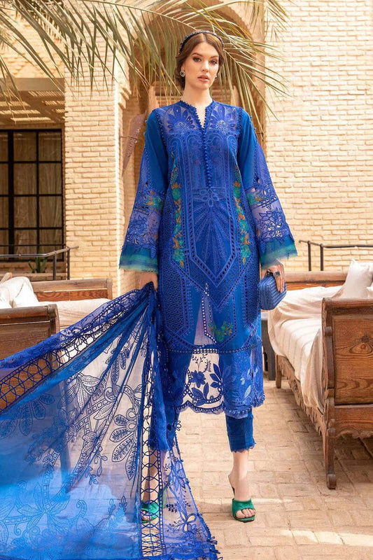 MB 2590-3 Piece Unstitched Heavy Embroidered Chickan Kari Pure Lawn Suit with Four Sided Embroidered Organza Dupatta