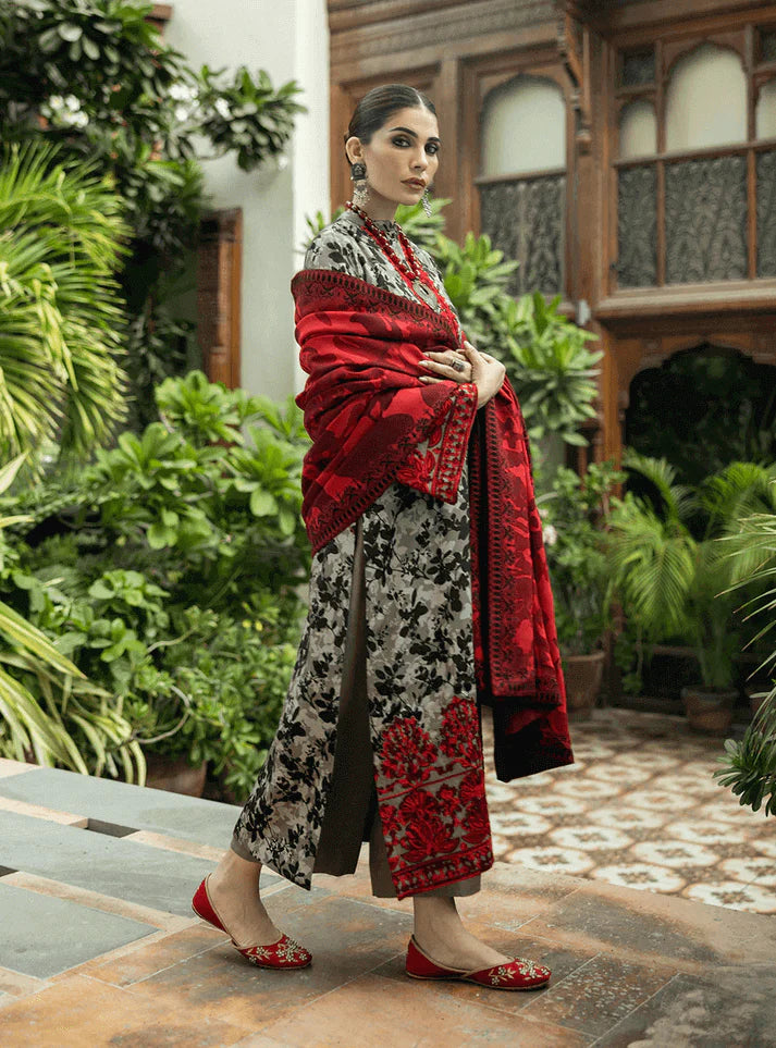 MB 437-3 Piece Unstitched Heavy Embroidered Pure Lawn Suit with Fine Printed Lawn Dupatta