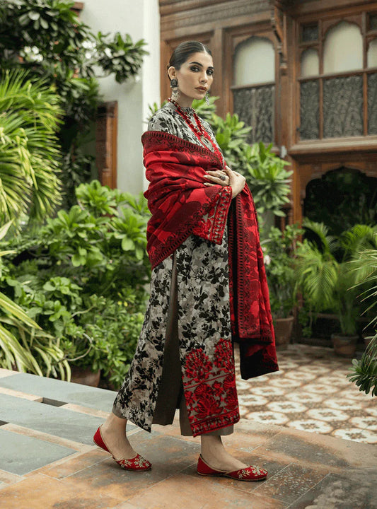 MB 437-3 Piece Unstitched Heavy Embroidered Pure Lawn Suit with Fine Printed Lawn Dupatta