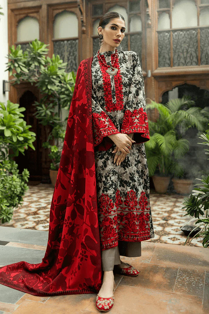 MB 437-3 Piece Unstitched Heavy Embroidered Pure Lawn Suit with Fine Printed Lawn Dupatta