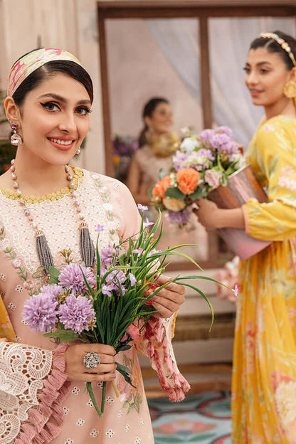 MS 22-3 Piece Unstitched Heavy Embroidered Pure Lawn Suit with Printed Silk Dupatta