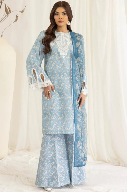 3 Piece Unstitched Embroidered Pure Lawn Suit with Fine Printed Silk Dupatta