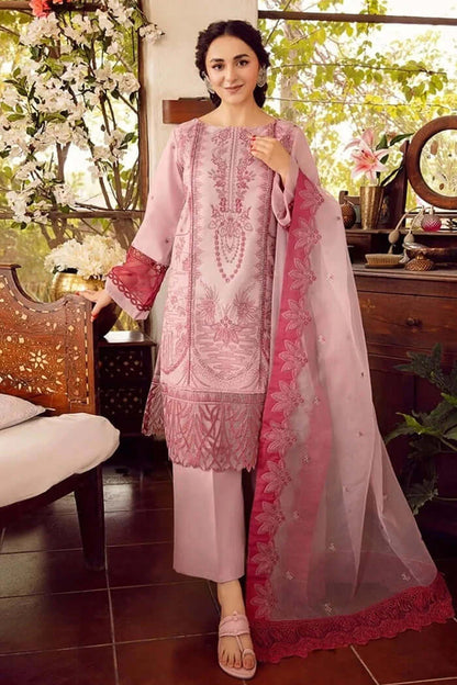 RA 46-3 Piece Unstitched Heavy Embroidered Pure Lawn Suit with Heavy Embroidered Organza Dupatta