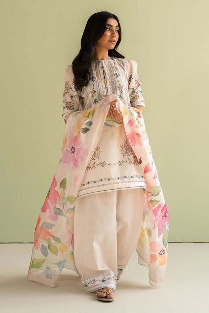 BQ 423-3 Piece Unstitched Digital Printed Pure Lawn Suit with Fine Printed Silk Dupatta