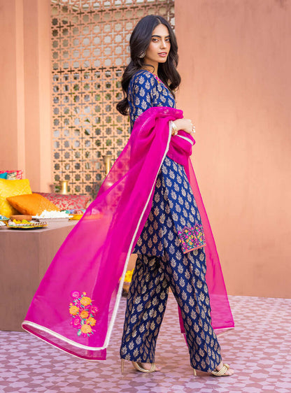 ZC 440-3 Piece Unstitched Embroidered Pure Lawn Suit with Fine Printed Lawn Dupatta