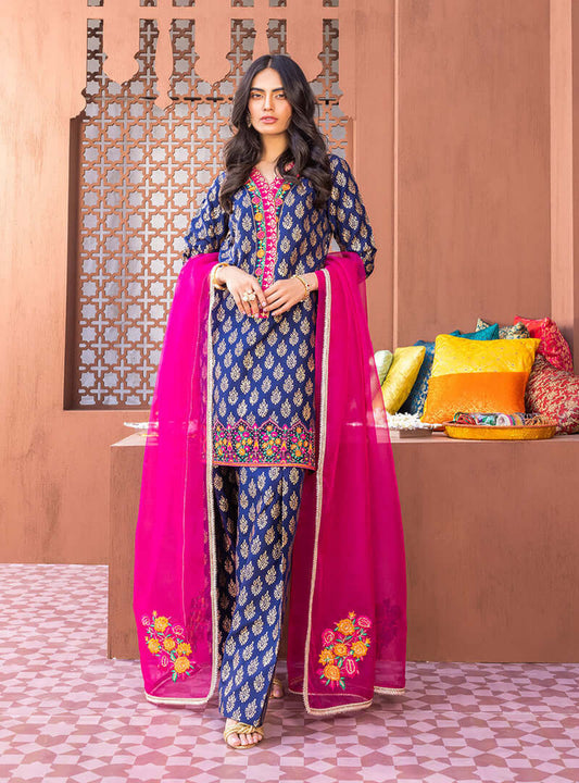 ZC 440-3 Piece Unstitched Embroidered Pure Lawn Suit with Fine Printed Lawn Dupatta